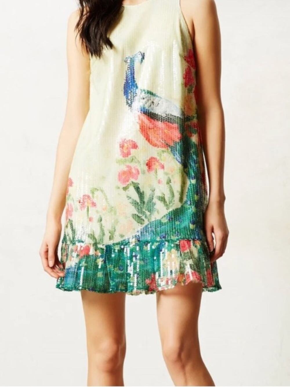 Leifsdottir Anthropologie Shimmered Plume Peacock Sequin Dress Size 2